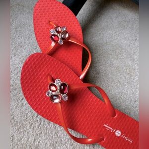 Brand new Lindsay Phillips size 9 coral/orange jeweled flip flops